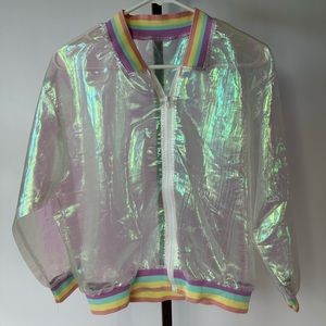 Iridescent Mesh/Clear Bomber Jacket w/ Rainbow Details (Size S)
